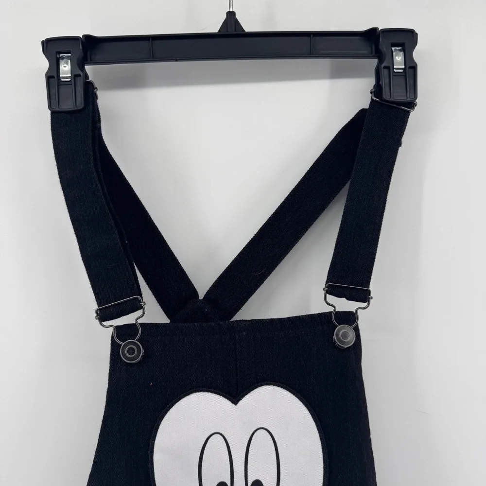 Disney Mickey Mouse Black Denim‎ Pinafore Dress Red Contrast Kids Small